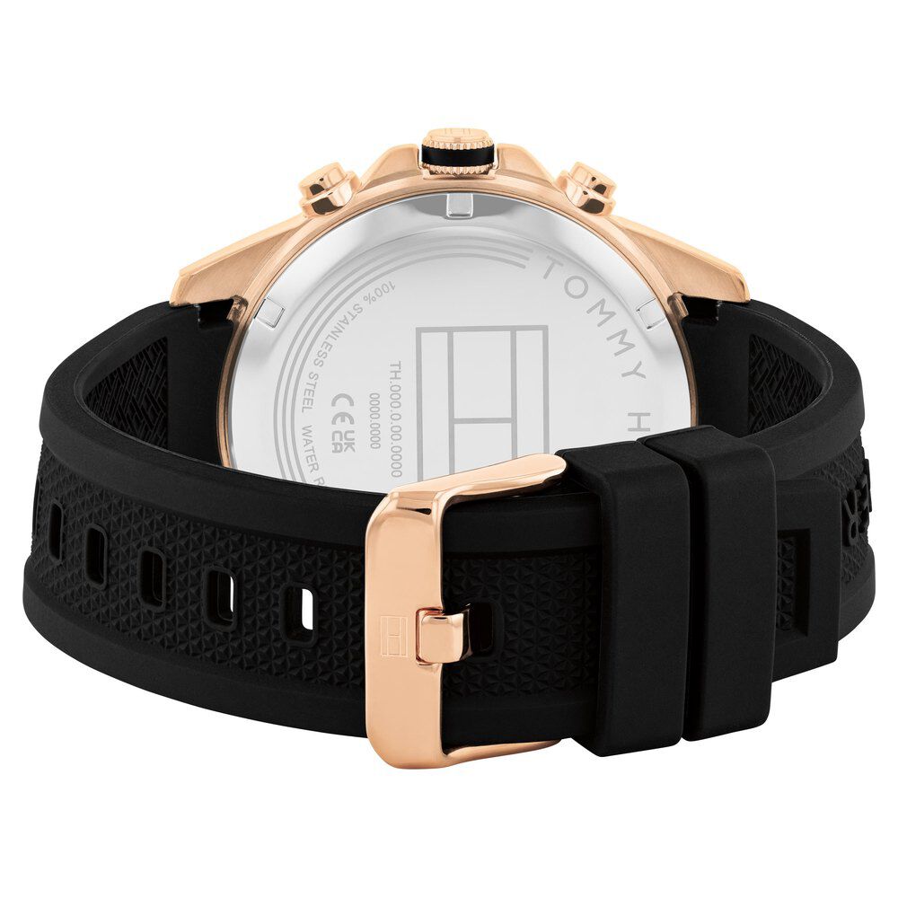 Tommy Hilfiger Multifunction Black Dial Black Color Silicone Strap Watch For Men-TH1710650W