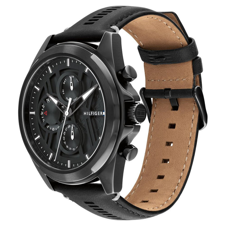 Tommy Hilfiger Multifunction Black Dial Black Color Leather Strap Watch For Men-TH1710654W