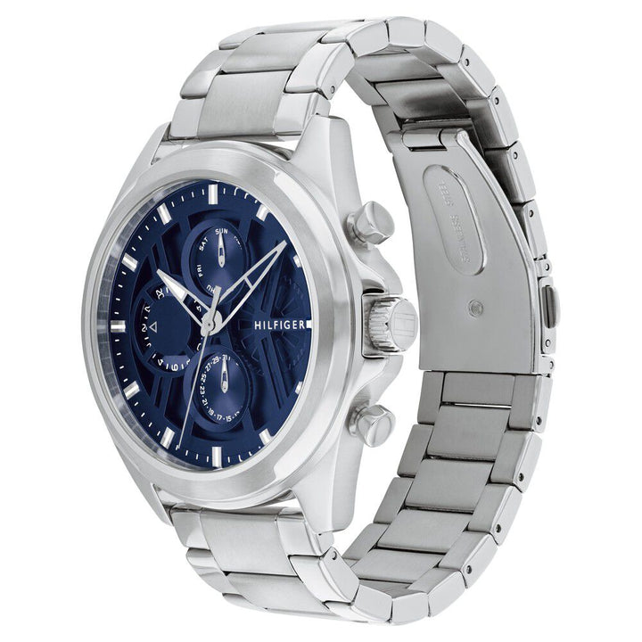 Tommy Hilfiger Multifunction Blue Dial Silver Color Stainless Steel Strap Watch For Men-TH1710656W