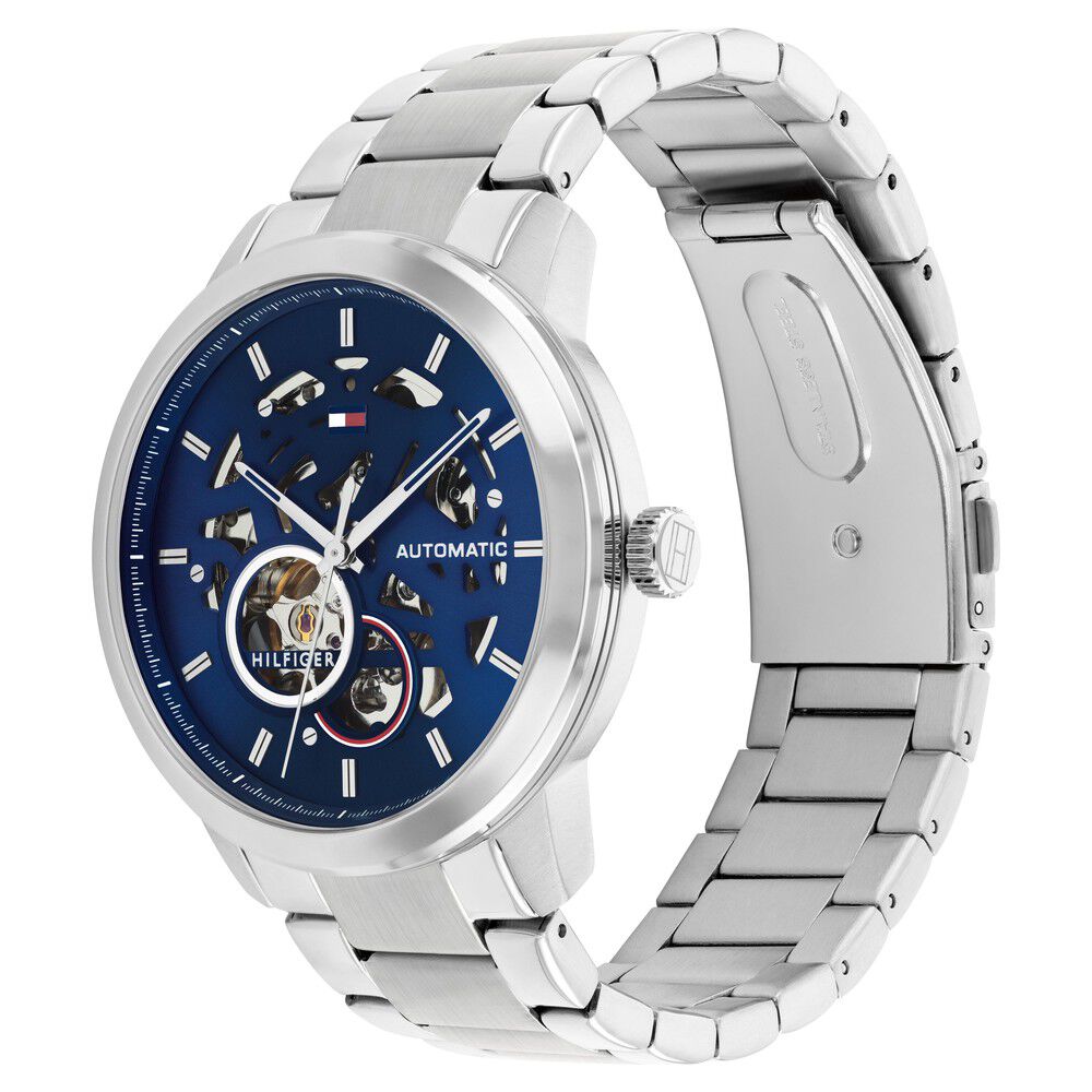 Tommy Hilfiger Automatic Blue Dial Silver Color Stainless Steel Strap Watch For Men - The Watch Factory ®