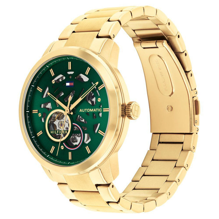 Tommy Hilfiger Automatic Green Dial Golden Color Stainless Steel Strap Watch For Men TH1710662