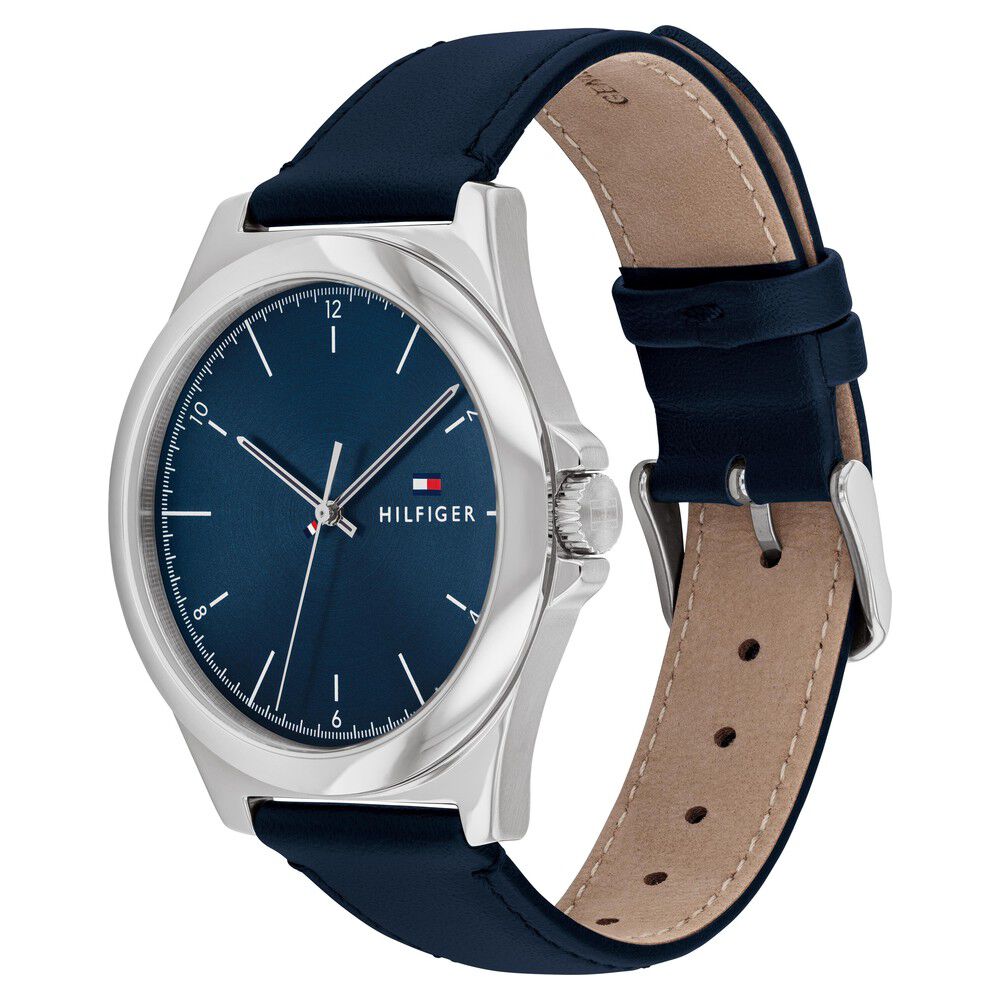Tommy Hilfiger Analog Blue Dial Blue Color Leather Strap Watch For Men-TH1710666W