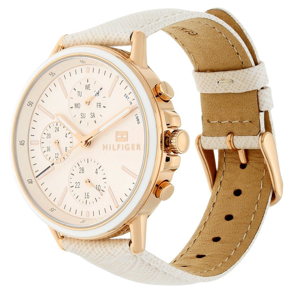 Tommy Hilfiger Quartz Analog With Day And Date Pink Dial Leather Strap Watch For Women