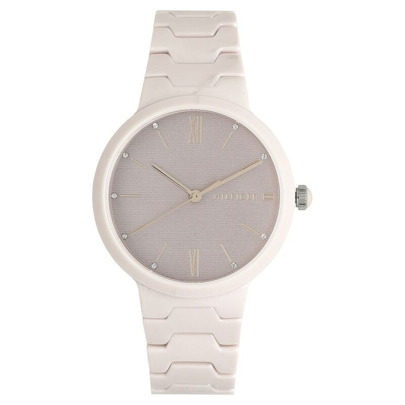 Tommy Hilfiger Quartz Analog Pink Dial Ceramic Strap Watch For Women