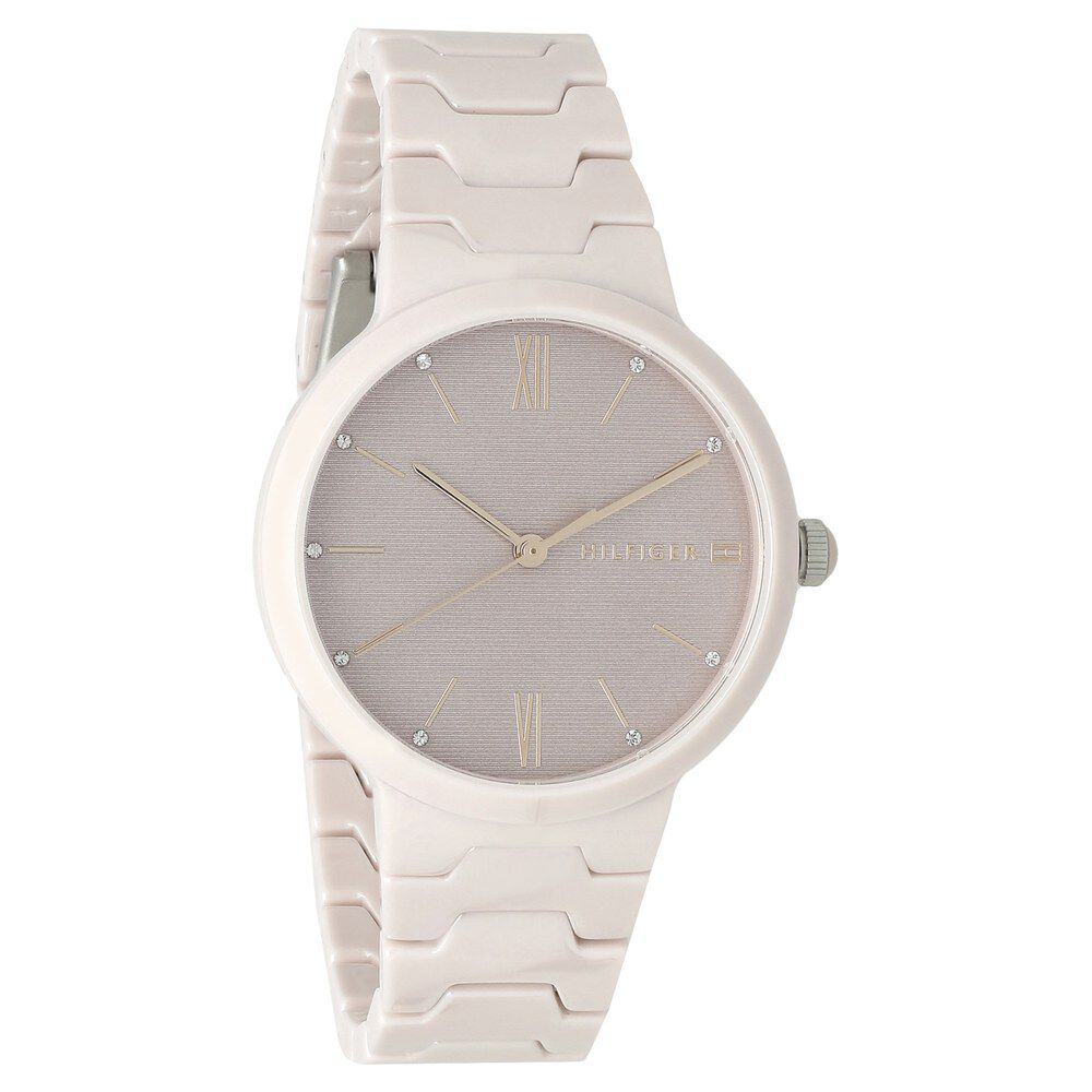 Tommy Hilfiger Quartz Analog Pink Dial Ceramic Strap Watch For Women