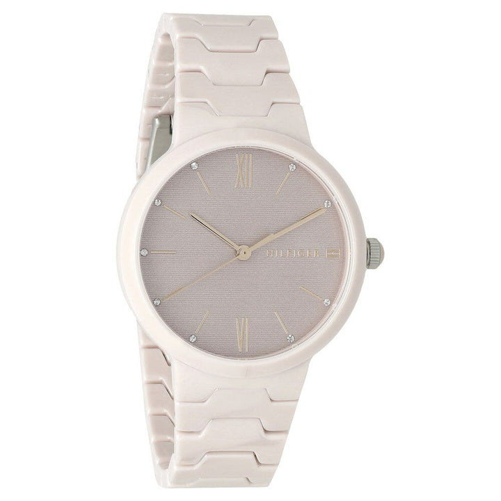 Tommy Hilfiger Quartz Analog Pink Dial Ceramic Strap Watch For Women