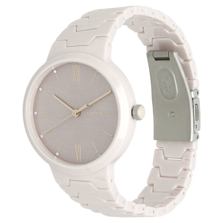 Tommy Hilfiger Quartz Analog Pink Dial Ceramic Strap Watch For Women