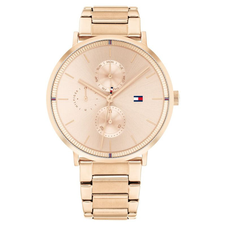 Tommy Hilfiger Quartz Multifunction Golden Dial Stainless Steel Strap Watch For Women
