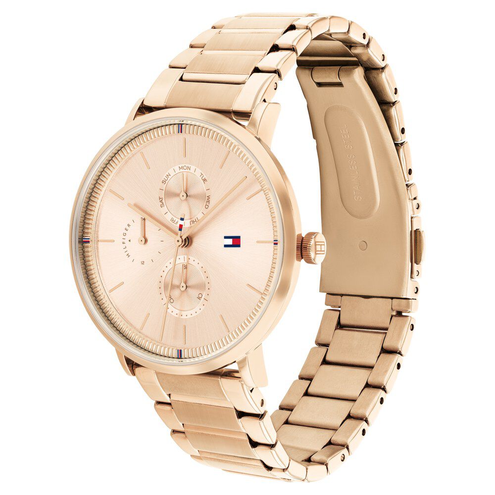 Tommy Hilfiger Quartz Multifunction Golden Dial Stainless Steel Strap Watch For Women