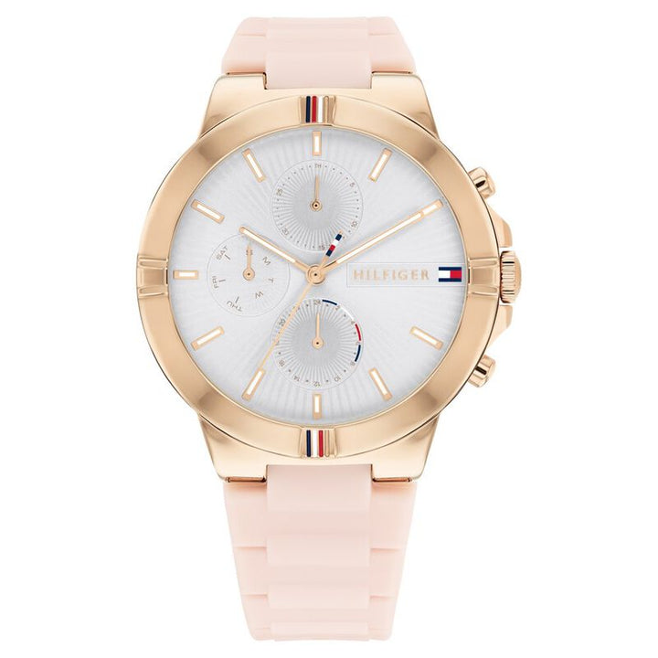 Tommy Hilfiger Quartz Multifunction Silver Dial Silicone Strap Watch For Women