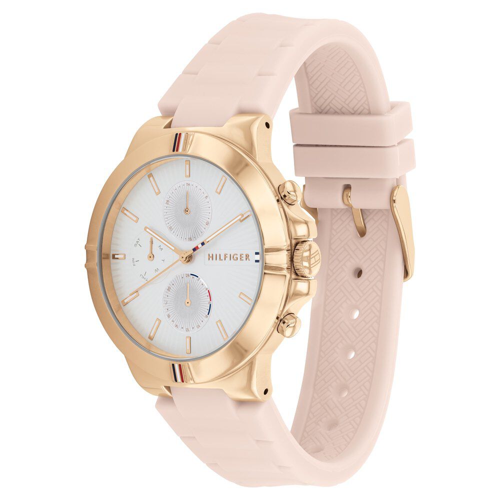 Tommy Hilfiger Quartz Multifunction Silver Dial Silicone Strap Watch For Women