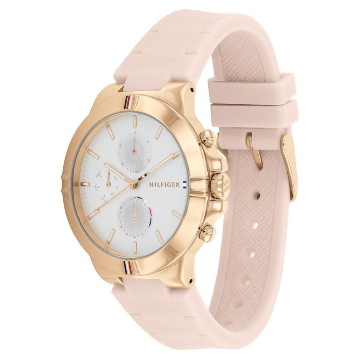 Tommy Hilfiger Quartz Multifunction Silver Dial Silicone Strap Watch For Women