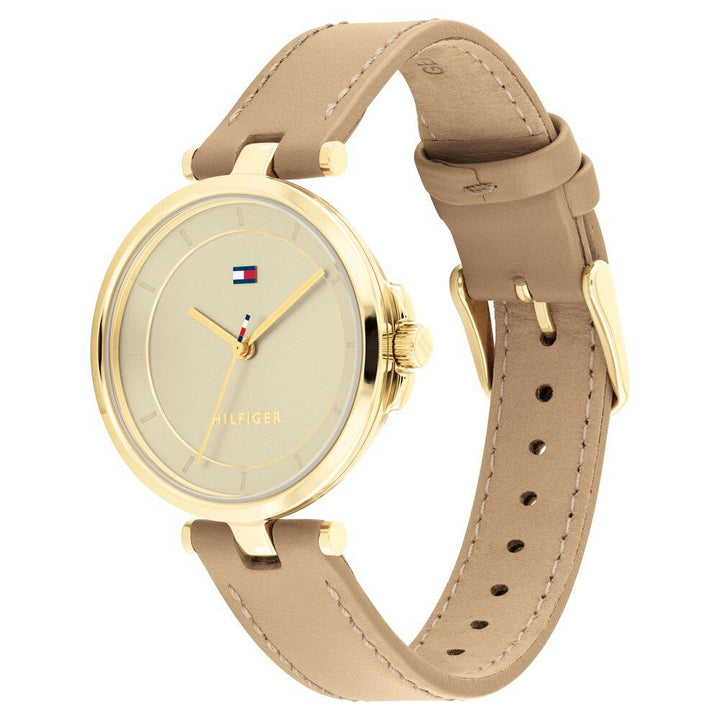 Tommy Hilfiger Quartz Analog Beige Dial Leather Strap Watch For Women