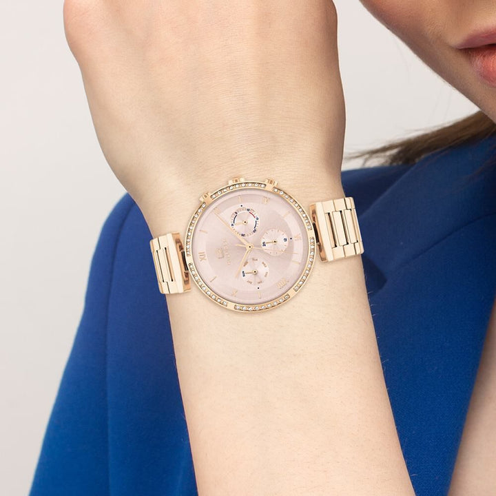Tommy Hilfiger Quartz Multifunction Pink Dial Stainless Steel Strap Watch For Women