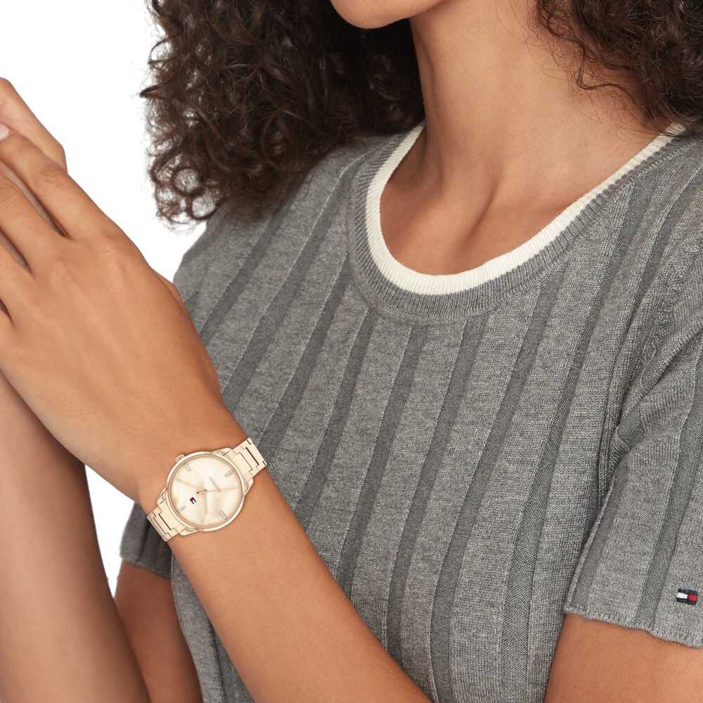 Tommy Hilfiger Quartz Analog Golden Dial Stainless Steel Strap Watch For Women