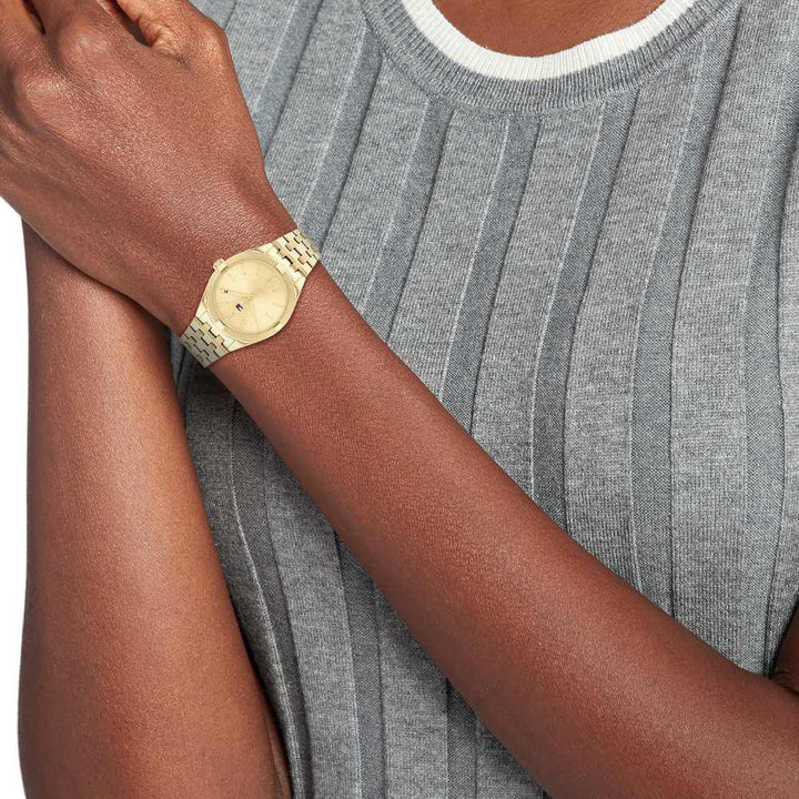 Tommy Hilfiger Quartz Analog Golden Dial Stainless Steel Strap Watch For Women