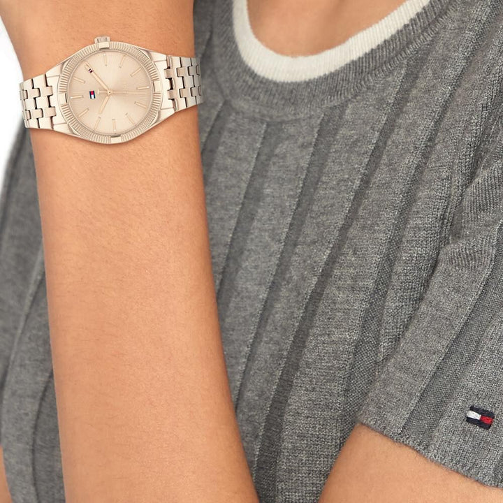 Tommy Hilfiger Quartz Analog Golden Dial Stainless Steel Strap Watch For Women