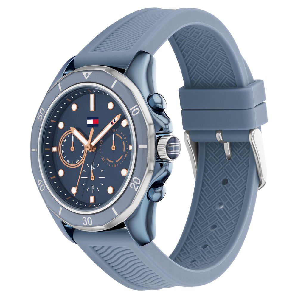 Tommy Hilfiger Blue Dial Blue Silicone Strap Watch For Women
