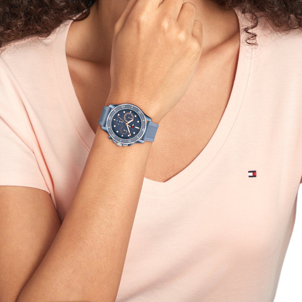 Tommy Hilfiger Blue Dial Blue Silicone Strap Watch For Women