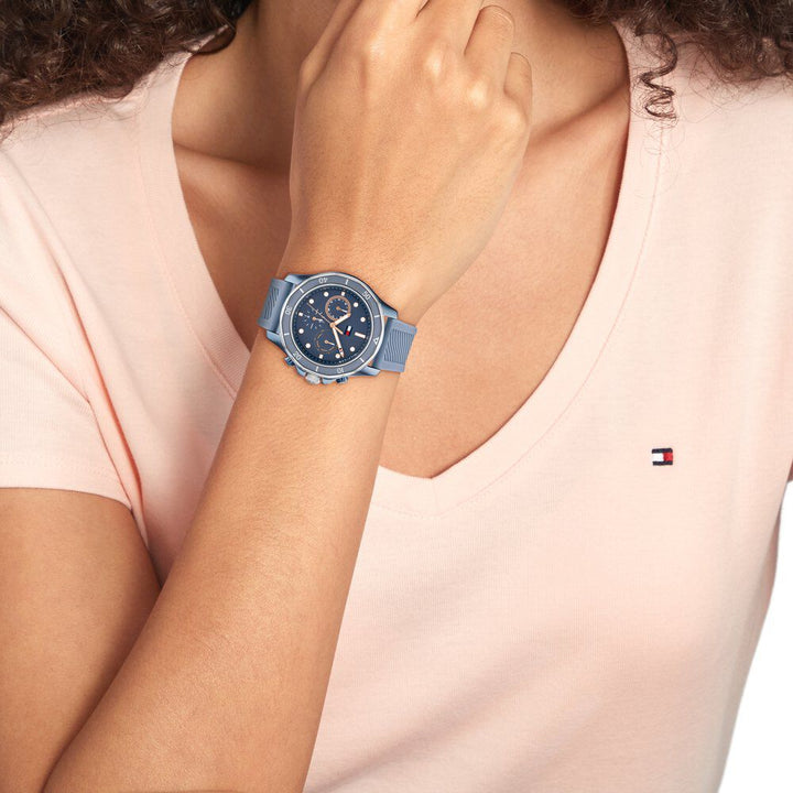 Tommy Hilfiger Blue Dial Blue Silicone Strap Watch For Women