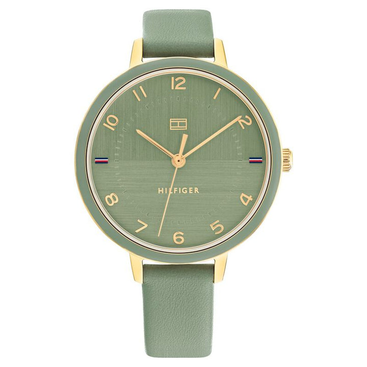 Tommy Hilfiger Quartz Analog Green Dial Leather Strap Watch For Women