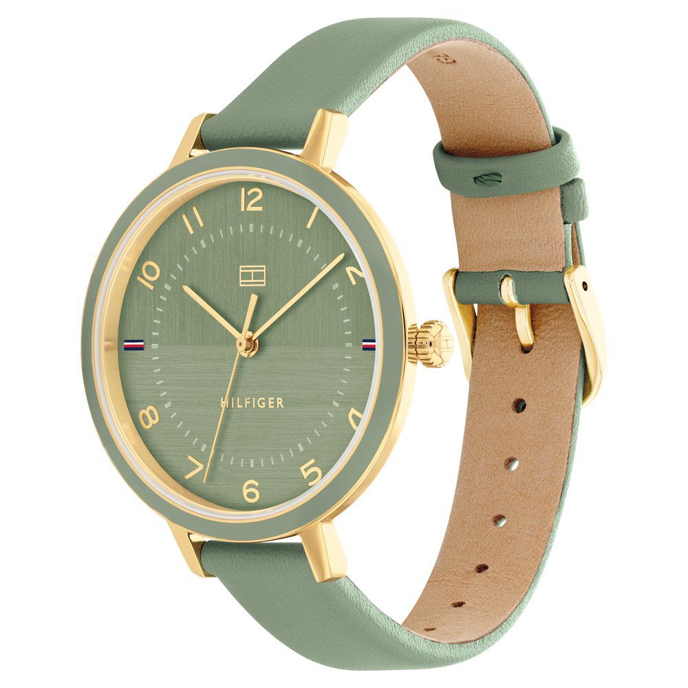 Tommy Hilfiger Quartz Analog Green Dial Leather Strap Watch For Women