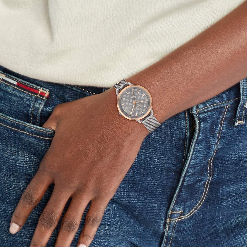 Tommy Hilfiger Grey Dial Grey Stainless Steel Strap Watch For Women