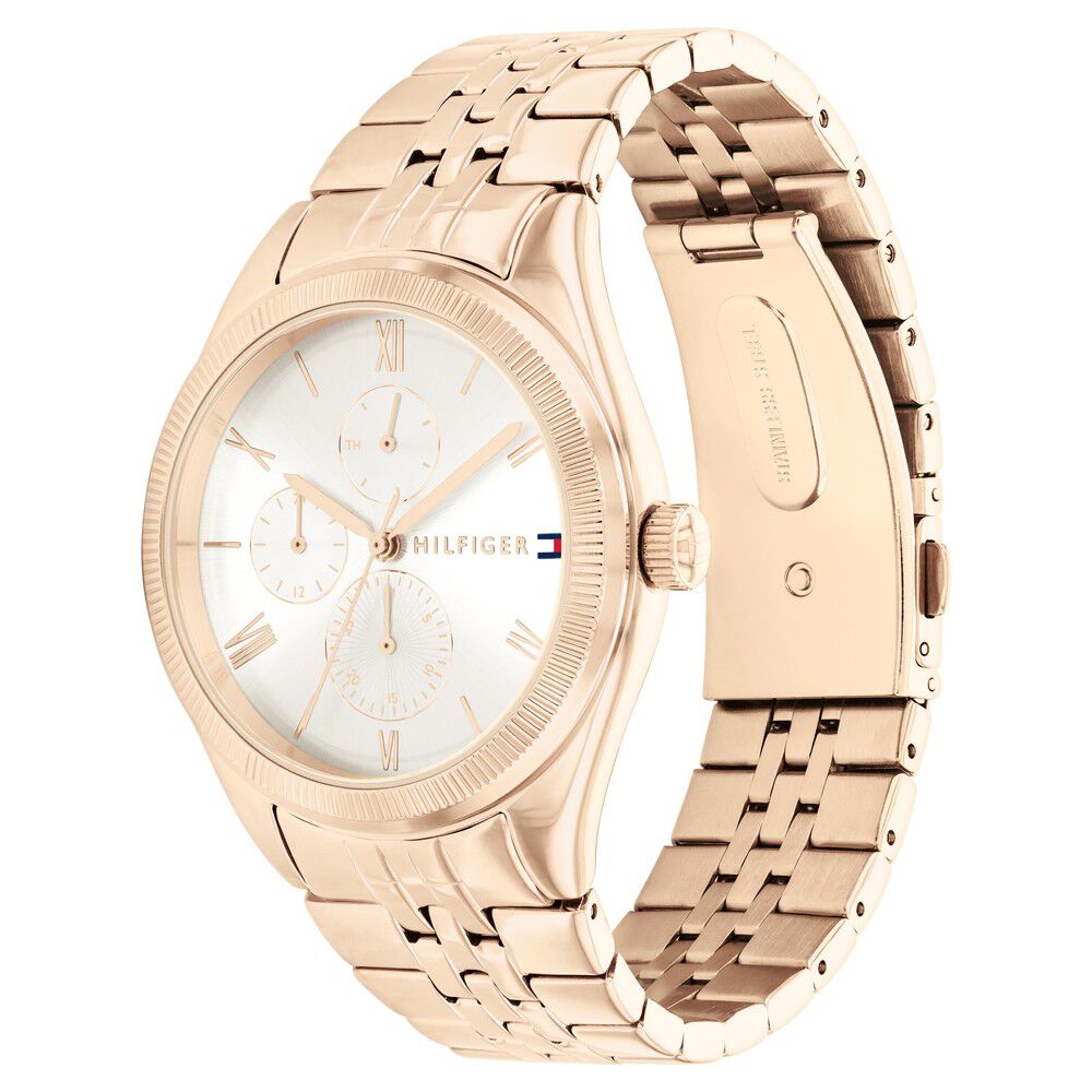 Tommy Hilfiger Silver Dial Golden Stainless Steel Strap Watch For Women