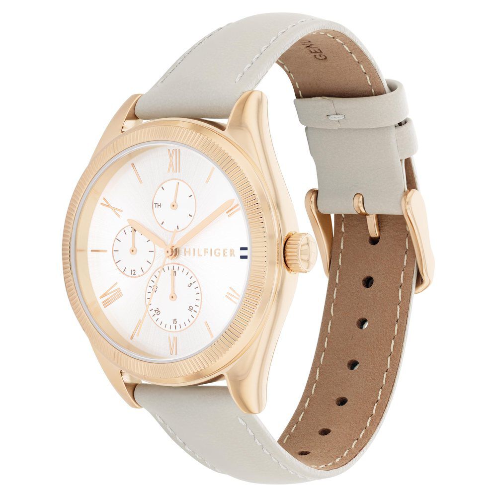 Tommy Hilfiger Quartz Analog With Date Silver Dial Leather Strap Watch For Women