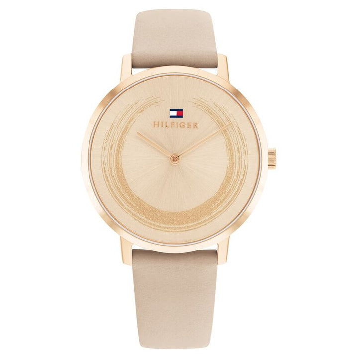 Tommy Hilfiger Quartz Multifunction Rose Gold Dial Leather Strap Watch For Women