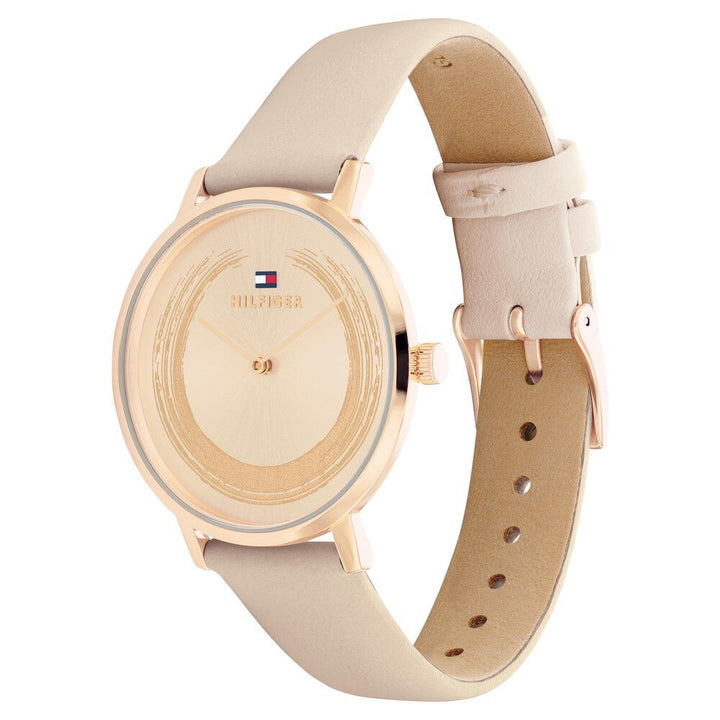 Tommy Hilfiger Quartz Multifunction Rose Gold Dial Leather Strap Watch For Women