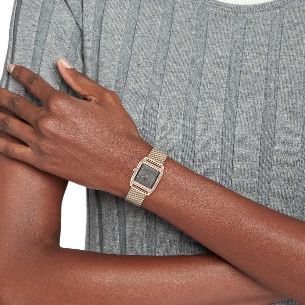 Tommy Hilfiger Grey Dial Golden Stainless Steel Strap Watch For Women