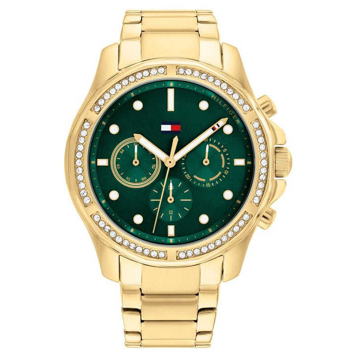 Tommy Hilfiger Quartz Multifunction Green Dial Metal Strap Watch For Women