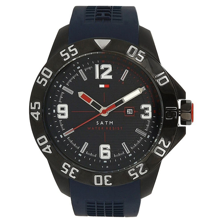 Tommy Hilfiger Quartz Analog with Day and Date Blue Dial Silicone Strap Watch for Men-TH1790984J