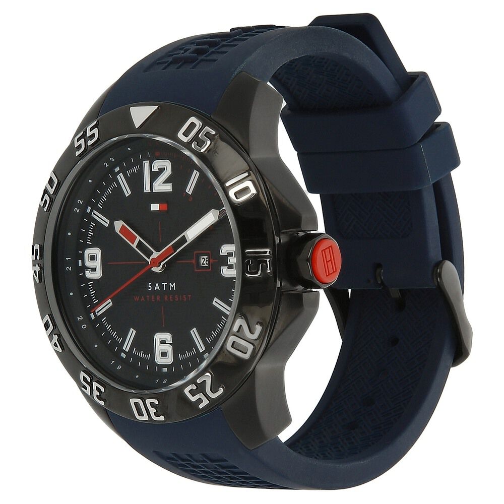 Tommy Hilfiger Quartz Analog with Day and Date Blue Dial Silicone Strap Watch for Men-TH1790984J