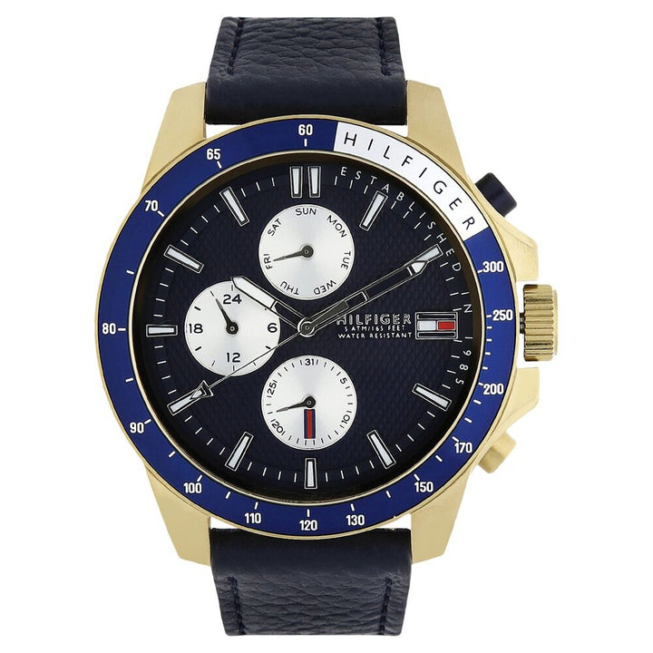 Tommy Hilfiger Quartz Multifunction Blue Dial Leather Strap Watch for Men-NCTH1791162