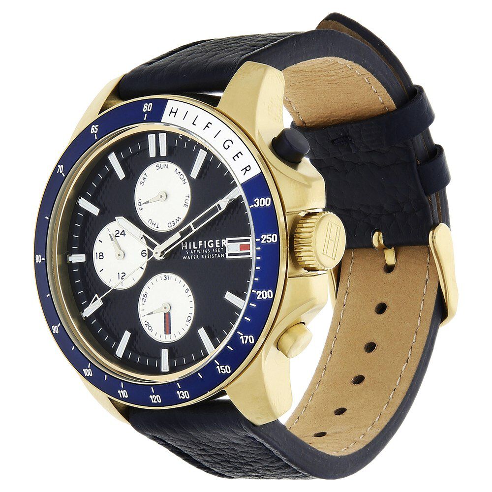 Tommy Hilfiger Quartz Multifunction Blue Dial Leather Strap Watch for Men-NCTH1791162