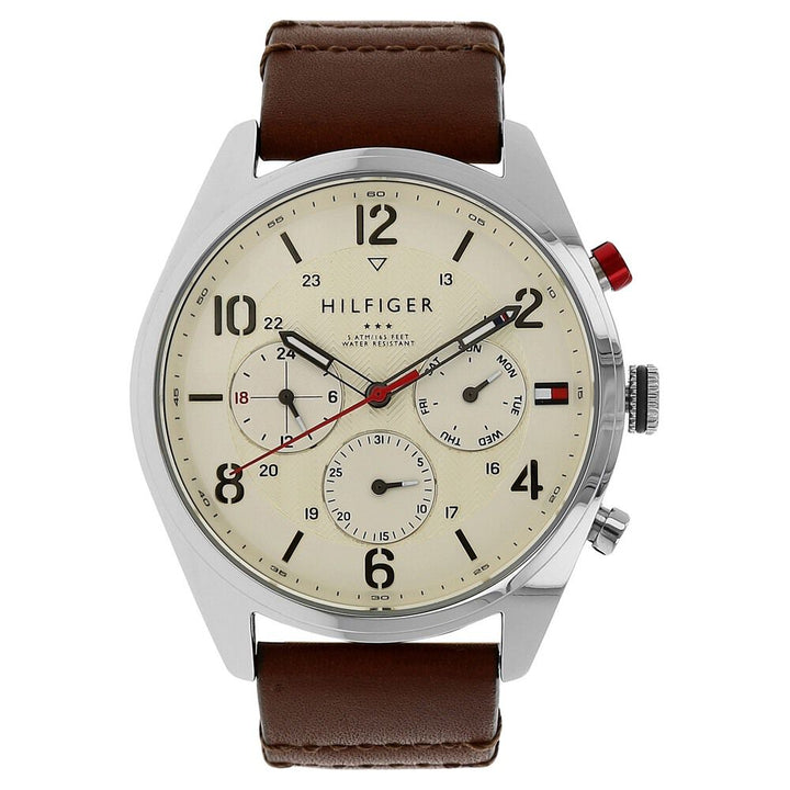 Tommy Hilfiger Quartz Multifunction Beige Dial Leather Strap Watch for Men-NCTH1791208W