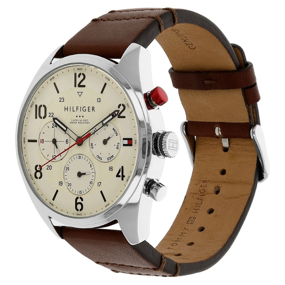 Tommy Hilfiger Quartz Multifunction Beige Dial Leather Strap Watch for Men-NCTH1791208W