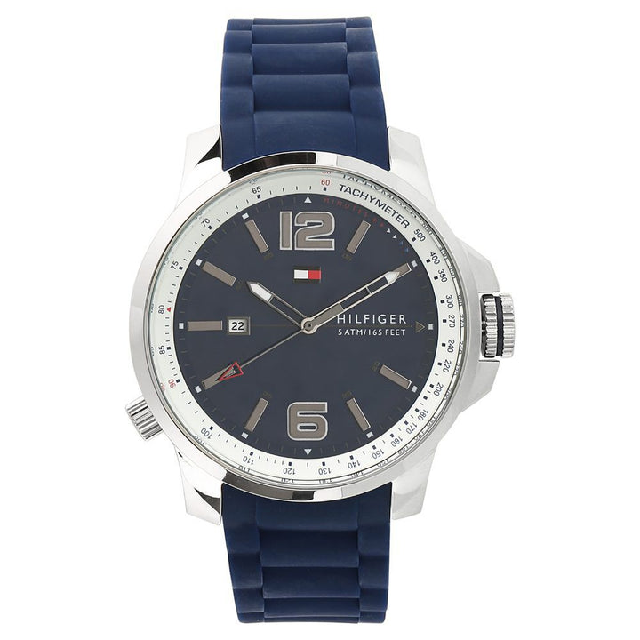 Tommy Hilfiger Quartz Analog with Day and Date Blue Dial Silicone Strap Watch for Men-TH1791220