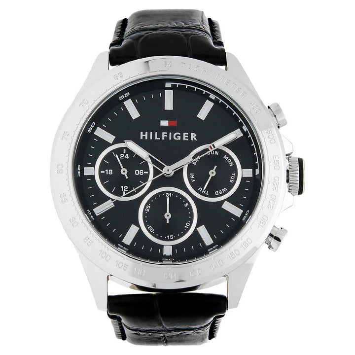 Tommy Hilfiger Quartz Multifunction Black Dial Leather Strap Watch for Men-TH1791224