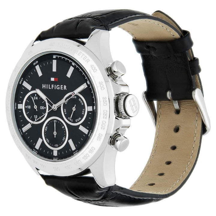 Tommy Hilfiger Quartz Multifunction Black Dial Leather Strap Watch for Men-TH1791224