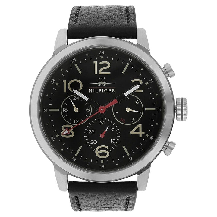 Tommy Hilfiger Quartz Multifunction Black Dial Leather Strap Watch for Men-NCTH1791232W