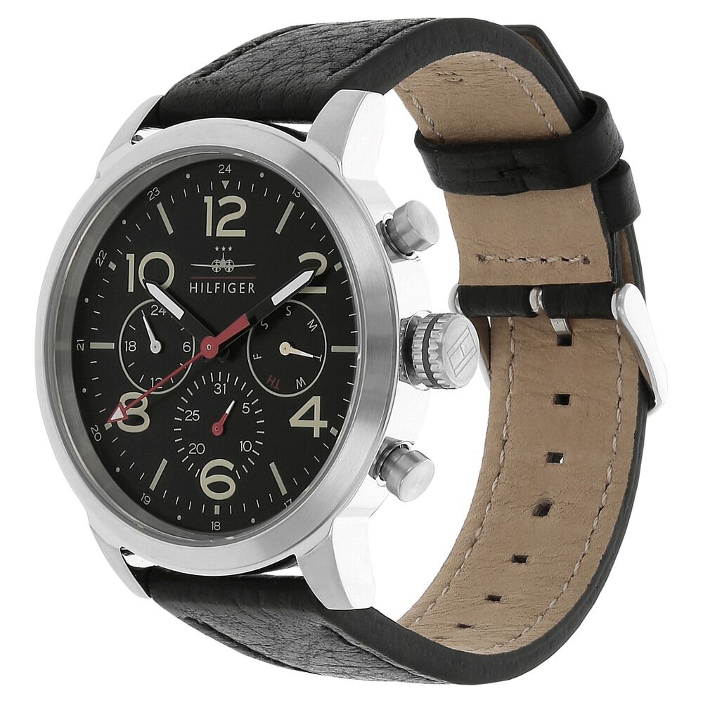 Tommy Hilfiger Quartz Multifunction Black Dial Leather Strap Watch for Men-NCTH1791232W