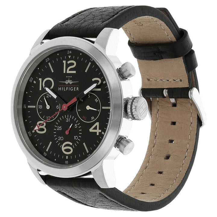 Tommy Hilfiger Quartz Multifunction Black Dial Leather Strap Watch for Men-NCTH1791232W