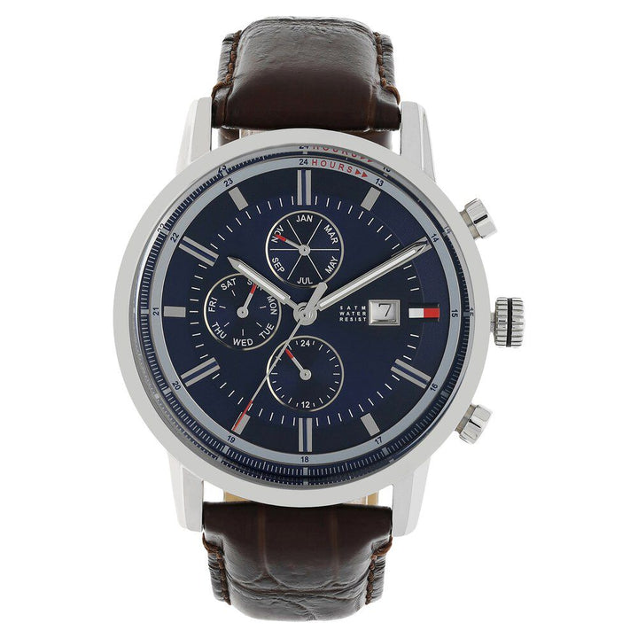 Tommy Hilfiger Quartz Multifunction Blue Dial Leather Strap Watch for Men-NCTH1791244