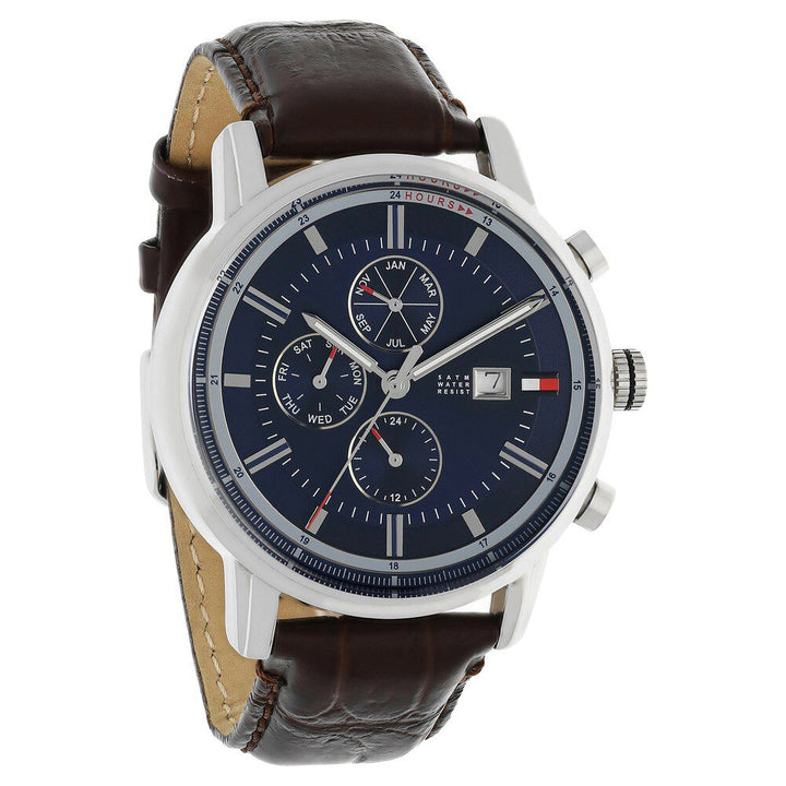 Tommy Hilfiger Quartz Multifunction Blue Dial Leather Strap Watch for Men-NCTH1791244
