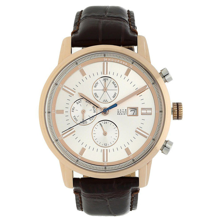 Tommy Hilfiger Quartz Multifunction Silver Dial Leather Strap Watch for Men-TH1791246J