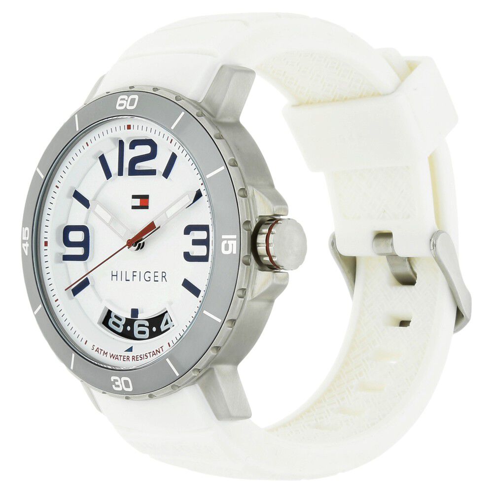 Tommy Hilfiger Quartz Analog with Day and Date White Dial Silicone Strap Watch for Men-TH1791251J
