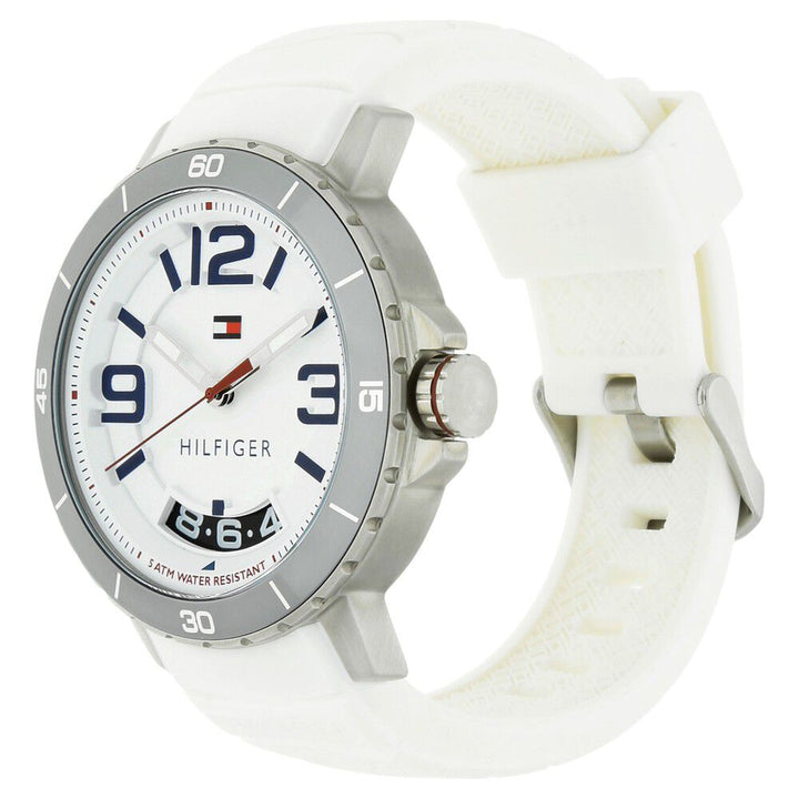 Tommy Hilfiger Quartz Analog with Day and Date White Dial Silicone Strap Watch for Men-TH1791251J